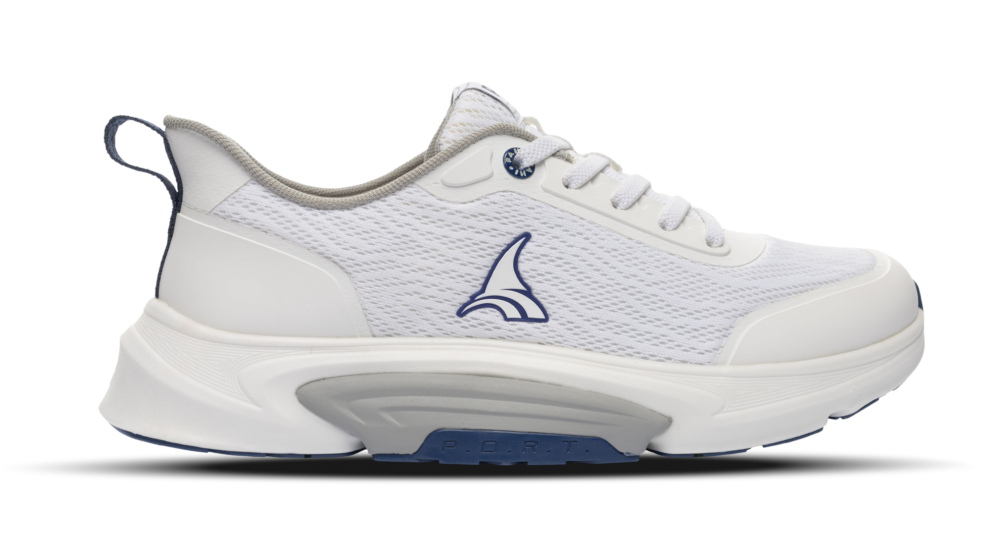 B-Active Mesh White Grey Navy - side view single shoe