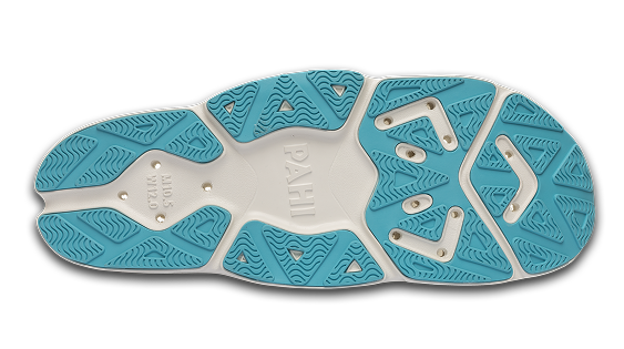 B-Steady Slide White Teal - bottom sole view single shoe