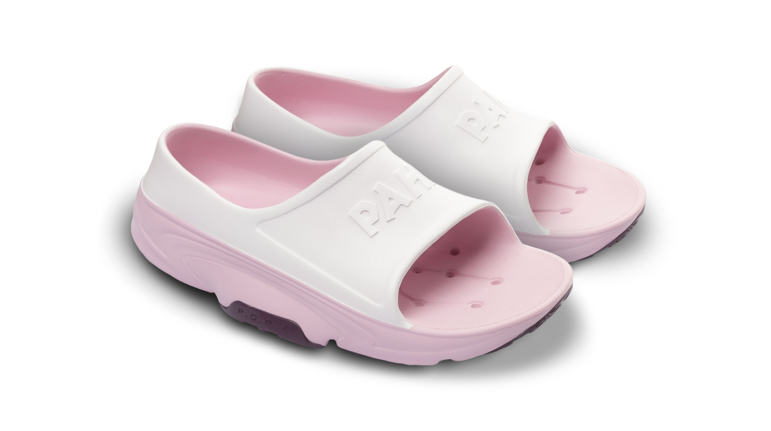 B-Steady Slide Blush White Cranberry - side view pair of shoes