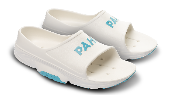 B-Steady Slide White Teal - side view pair of shoes