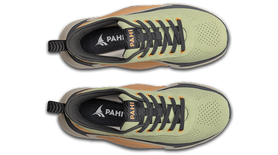 B-Casual Suede Moss Pavement Ochre - back view pair of shoes