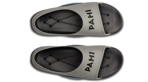 B-Steady Slide Coal Grey Teal - back view pair of shoes